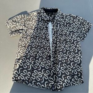 Tiny Whales Short Sleeve Button Down Kids Snake Pattern Shirt- sz 7